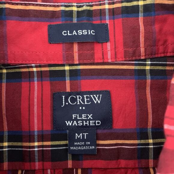 J Crew Flex Casual Shirt Men MT Medium Tall Holiday Red Tartan Long Sleeve Woven - Picture 2 of 8